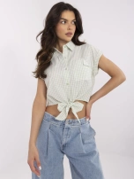 Pistacjowo-biała krótka koszula z wiązaniem