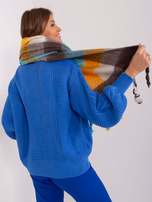 Hurt Niebiesko-brązowy zimowy szal z frędzlami