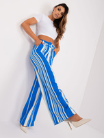 Hurt Ciemnoniebiesko-ecru materiałowe spodnie z paskiem