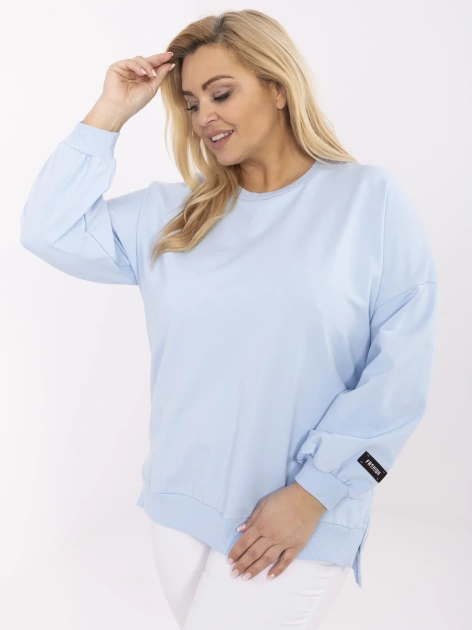 Jasnoniebieska bawełniana bluza plus size z rozcięciami