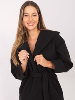 Czarny płaszcz z marszczeniem w talii RUE PARIS