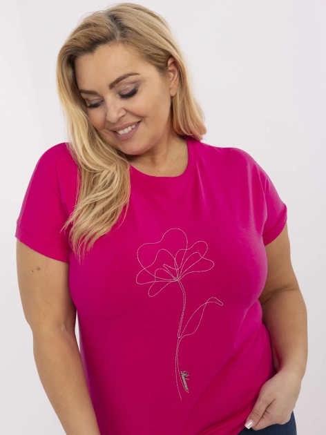 Fuksjowa damska bluzka plus size z aplikacjami