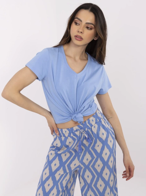 Niebieski bawełniany t-shirt BASIC FEEL GOOD