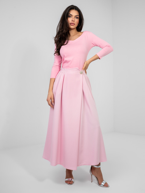 Pastelowa różowa rozkloszowana spódnica z kieszeniami