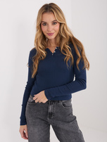 Granatowa bluzka basic z guzikami przy dekolcie