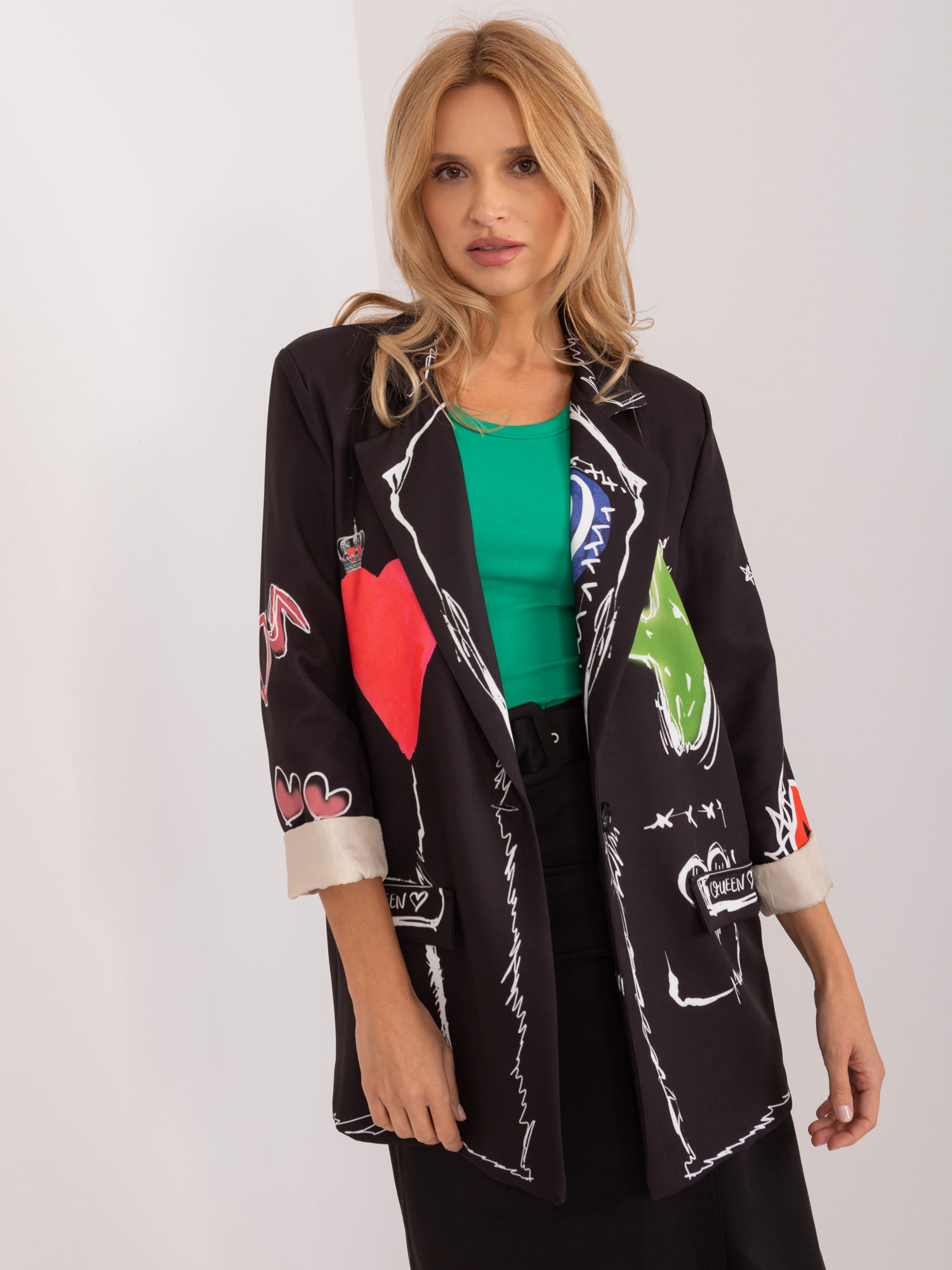 Hurt Czarna marynarka oversize z nadrukiem