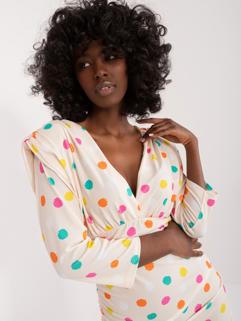 Hurtownia Kremowo-różowa sukienka bodycon w grochy