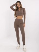 Brązowy dwuczęściowy prążkowany komplet Ivette RUE PARIS