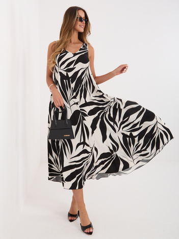 Czarna letnia sukienka z motywem roślinnym 