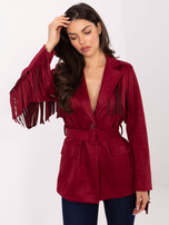 Bordowa zamszowa marynarka z paskiem RUE PARIS 