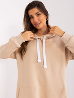 Hurt Beżowa ocieplana bluza kangurka z kapturem