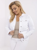 Biała jeansowa kurtka plus size z kołnierzykiem