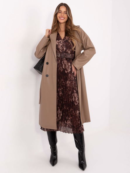 Brązowa midi sukienka z kopertowym dekoltem 