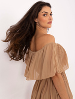 Camelowa sukienka hiszpanka z falbanami OCH BELLA 