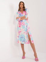 Hurtownia Niebiesko-różowa sukienka z rozcięciem i falbaną RUE PARIS