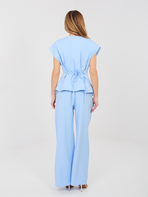 Pastelowy niebieski elegancki komplet ze spodniami RUE PARIS
