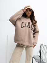 Ciemnobeżowa ocieplana bluza z kapturem RUE PARIS 