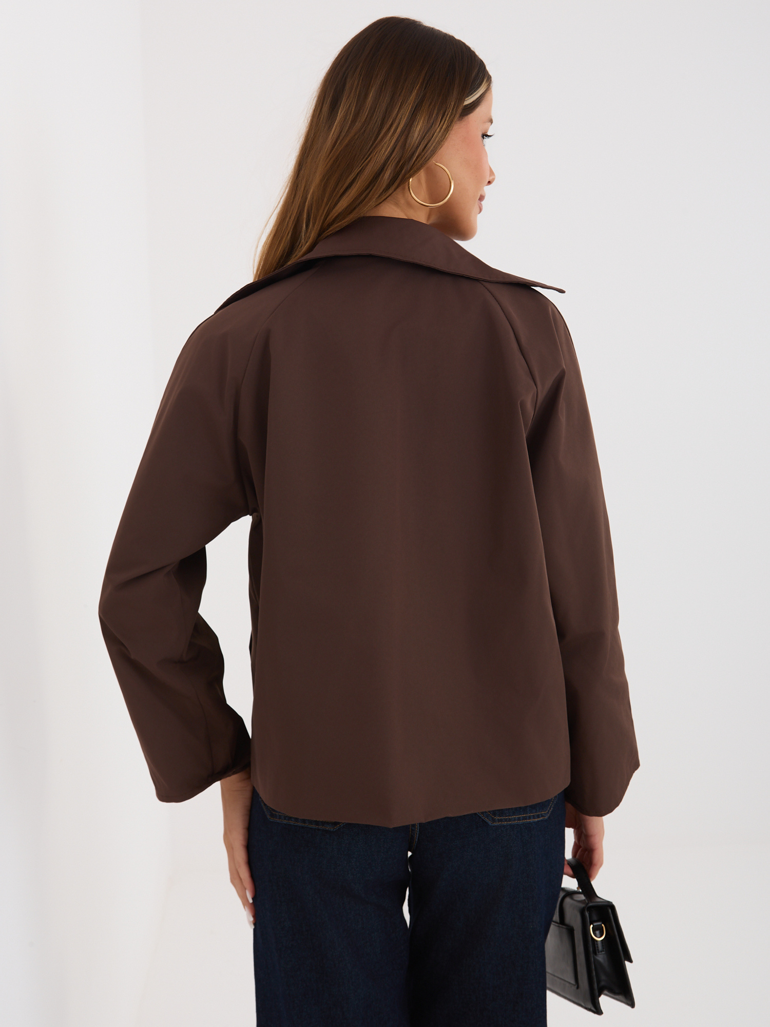 Brązowy damski płaszcz z rękawem 3/4 RUE PARIS 