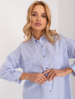 Hurt Jasnoniebiesko-biała damska koszula oversize z kołnierzem