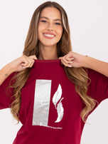 Bordowa bluzka oversize z rękawem 3/4