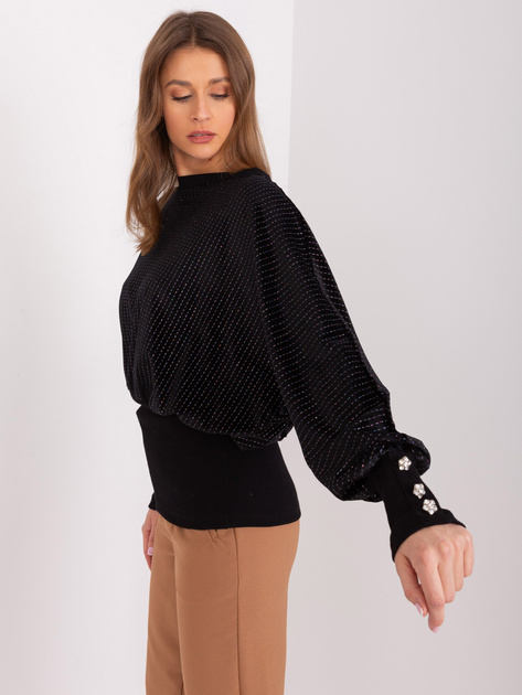 Hurtownia Czarna bluzka wizytowa z długim rękawem RUE PARIS