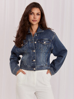 Dark blue denim jacket with decorative studs.