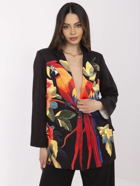 Czarna damska marynarka z kolorowym nadrukiem