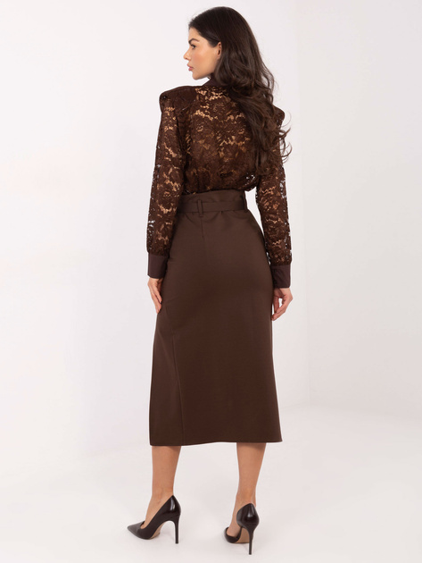 Czekoladowa ołówkowa spódnica z paskiem RUE PARIS