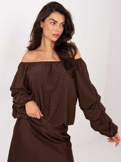 Czekoladowa wizytowa bluzka z aplikacjami