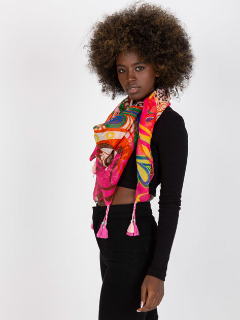 Fuksjowo-brązowa lekka chusta we wzory