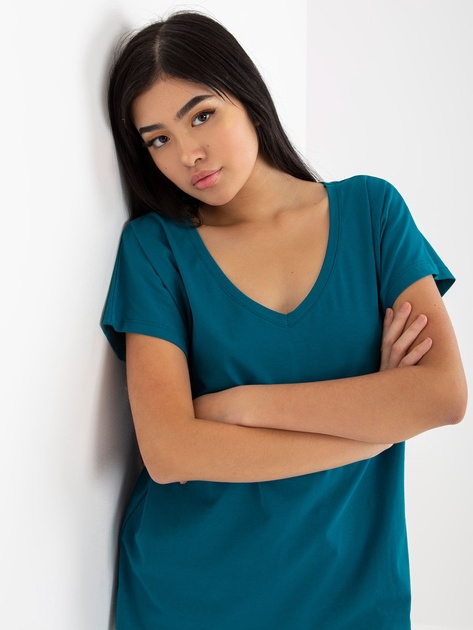 Hurt Morski klasyczny t-shirt basic z dekoltem V Emory