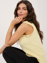 Jasnożółty prążkowany top z koronką