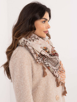 Hurt Ciemnobeżowo-brązowa damska chusta we wzory