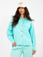 Turkusowa damska koszula oversize z kieszeniami