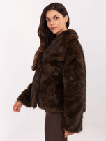 Ciemnobrązowa futrzana kurtka z kołnierzem RUE PARIS 