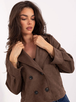 Brązowy dwurzędowy płaszcz z zamszu RUE PARIS 