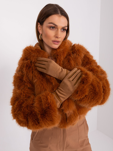 Hurt Camelowe rękawiczki z ozdobnym paskiem