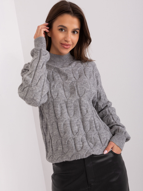 Hurt Ciemnoszary damskisweter z warkoczami