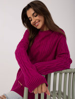 Hurtownia Ciemnofioletowy dłuższy sweter z warkoczami