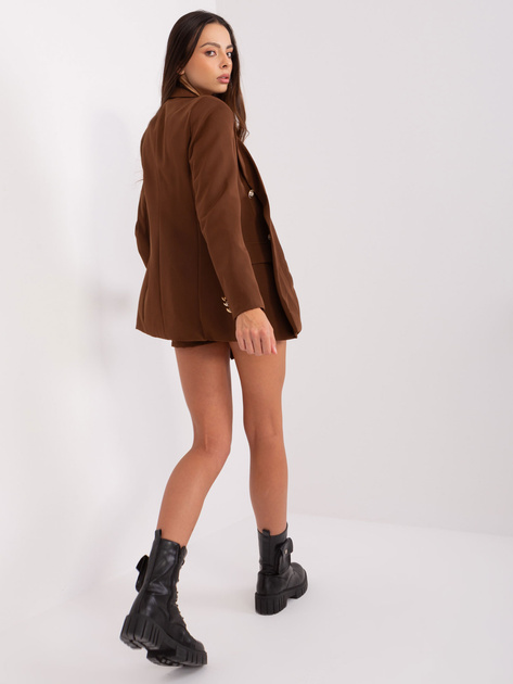 Hurt Brązowy damski komplet elegancki z szortami