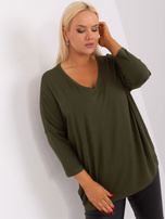 Hurt Khaki plus size basic blouse with V-neck.