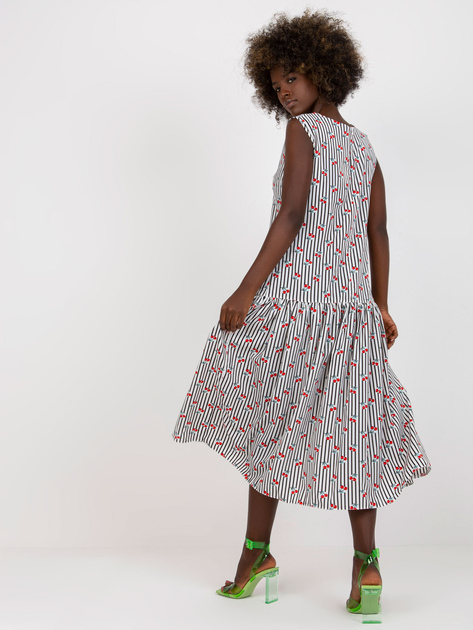 Biało-czarna midi sukienka bez rękawów z printem