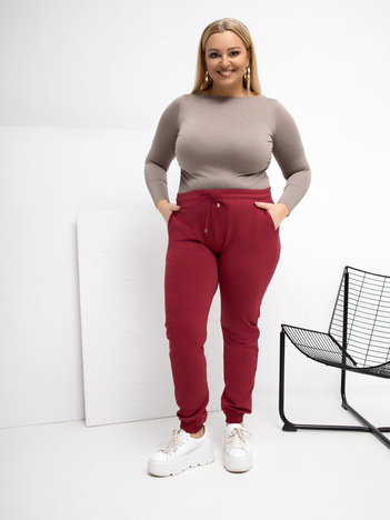 Bordowe dresowe spodnie plus size z kieszeniami