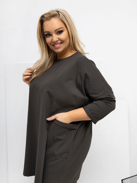 Khaki długa bluzka plus size z rękawem 3/4