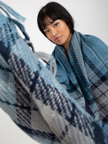 Online wholesaler Blue women's scarf with fringes.