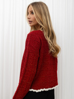 Roter Tweed-Cardigan im Blazer-Schnitt.