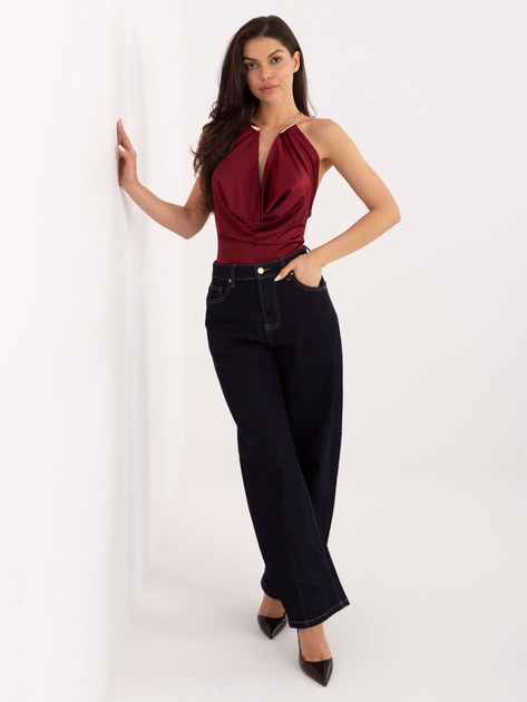 Bordowe wizytowe body z lejącym dekoltem 