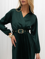 Dark green flared dress with a wrap neckline RUE PARIS.