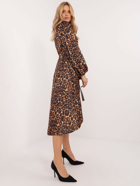 Hurt Camelowo-czarna midi sukienka szmizjerka w panterkę