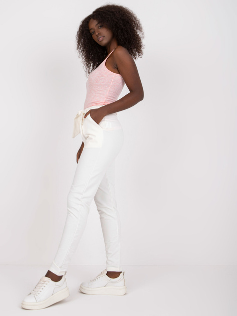 Ecru damskie spodnie z materiału z wysokim stanem RUE PARIS